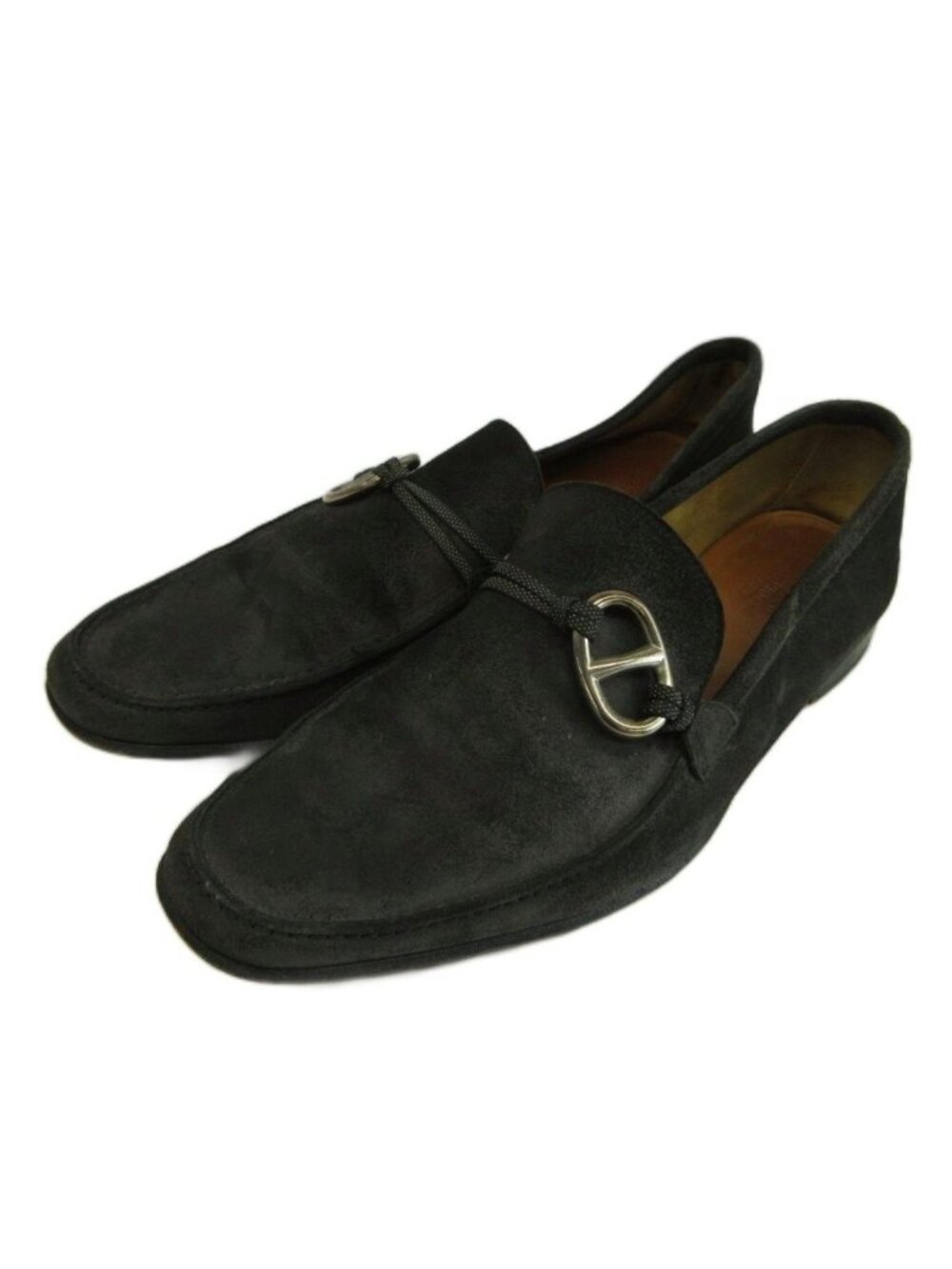 Hermes Alessandro Loafers Suede Chaine D'ancre Silver Black
